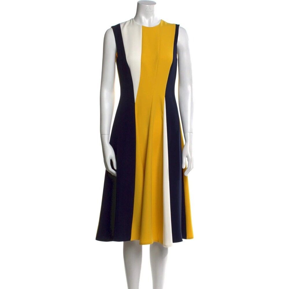 NWT. CH Carolina Herrera Colorblock Sleeveless A Line Midi Dress Sz 0 yellow - Picture 5 of 11